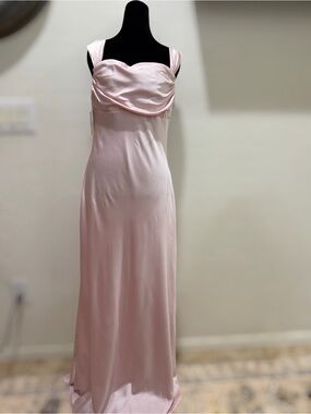 NWT Realtix Blush Pink Satin Formal Gown Maxi Dress Cowl Neck Sleeveless Women’s